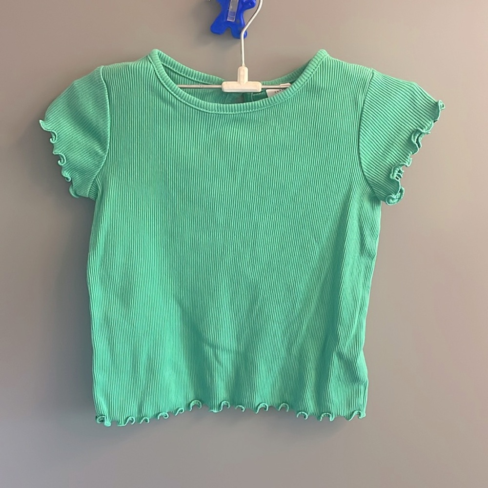 Baby Gap Girls Green Ribbed Lettuce Edge T-Shirt‎ 2 Years Toddler Cotton Tee